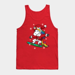 Christmas Unicorn Santa Snowboarding Tank Top